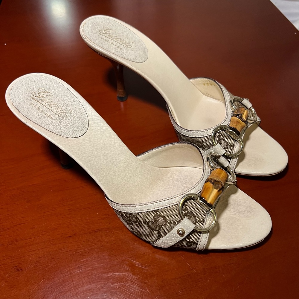 Gucci GG Canvas Bamboo Horsebit Mules 36.5 US 6.5